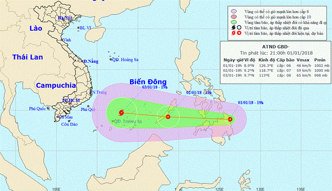 Vị trí và đường đi của áp thấp nhiệt đới. (Nguồn: nchmf.gov.vn)