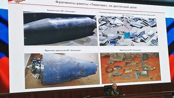 Hình ảnh các mảnh vỡ tên lửa hành trình của Mỹ và đồng minh phóng vào Syria. (Nguồn: ria.ru)