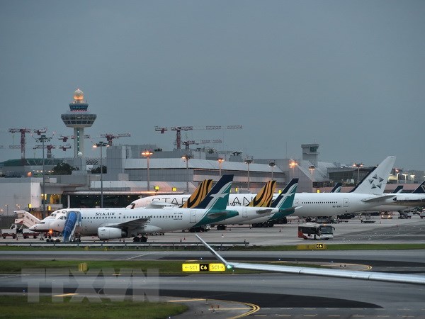 Máy bay đỗ tại sân bay quốc tế Changi, Singapore. (Nguồn: AFP/TTXVN)