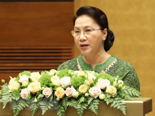 Chủ tịch Quốc hội Nguyễn Thị Kim Ngân phát biểu bế mạc kỳ họp. (Ảnh: Phương Hoa-TTXVN)