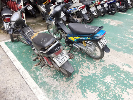 2 chiếc xe máy là tang vật mà nhóm Nguyễn Cao Phạm Duy trộm cắp.
