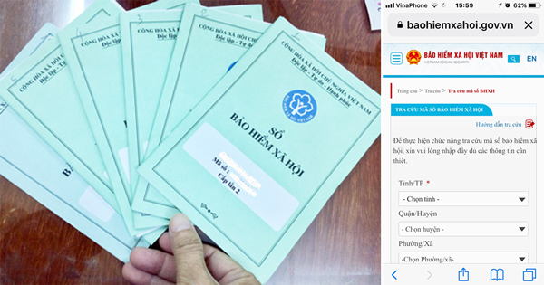 Sổ bảo hiểm xã hội được giao về cho người lao động quản lý (ảnh trái) và cách thức tra cứu thông tin tham gia bảo hiểm xã hội trên web Bảo hiểm xã hội Việt Nam.