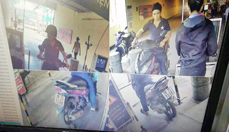 Hình ảnh camera quay lại cảnh đối tượng Đặng Viết Thắng lấy trộm xe. Ảnh cắt từ clip do Công an phường Tân Mai (TP.Biên Hòa) cung cấp. 