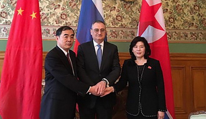 Thứ trưởng Ngoại giao ba nước Nga, Trung Quốc và Triều Tiên. (Nguồn: scmp)