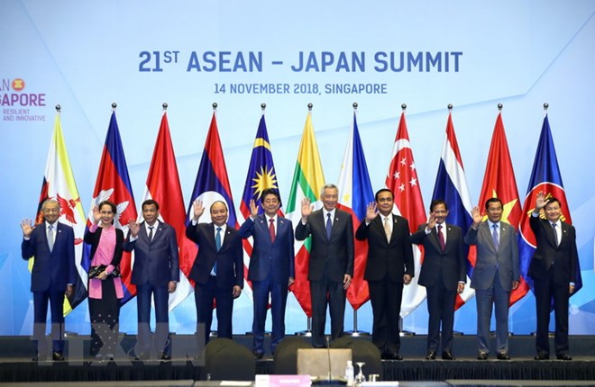 Thủ tướng Nguyễn Xuân Phúc dự Hội nghị Cấp cao ASEAN-Nhật Bản lần thứ 21. (Ảnh: Thống Nhất/TTXVN)