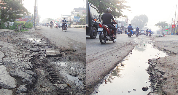 Đường Bùi Văn Hòa, đoạn thuộc KP.6, phường Long Bình, TP.Biên Hòa (ảnh: Trái). Đường Bùi Văn Hòa, đoạn thuộc KP.7, phường Long Bình, TP.Biên Hòa. (ảnh: Phải)