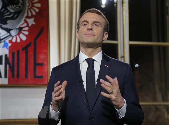 Tổng thống Pháp Emmanuel Macron phát biểu tại Paris, Pháp, ngày 31-12-2018. (Ảnh: AFP/TTXVN)
