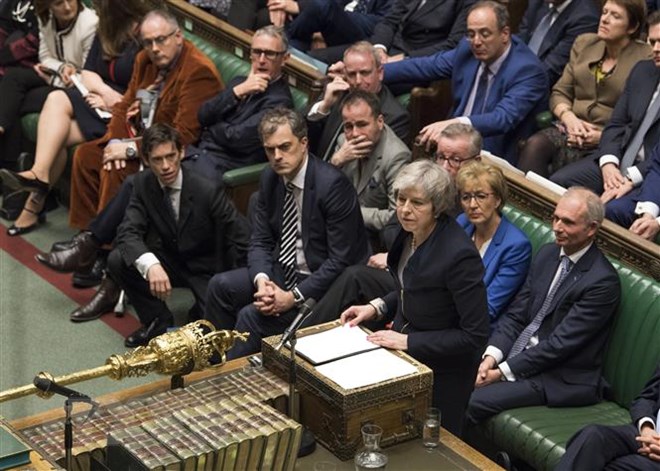 Thủ tướng Anh Theresa May phát biểu tại phiên họp Hạ viện ở thủ đô London ngày 15-1. (Nguồn: AFP/TTXVN)