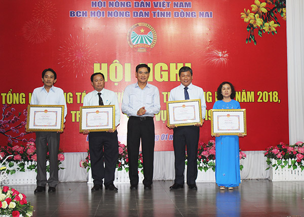 Phó Chủ tịch UBND tỉnh Trần Văn Vĩnh tặng bằng khen cho các tập thể, các nhân đạt thành tích xuất sắc trong năm 2018.