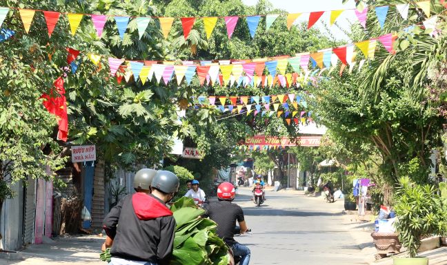 một đoạn đường tại phường Quang Vinh, TP.Biên Hòa được trang trí tết. (ảnh: Văn Truyên)