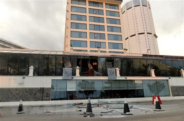 Hiện trường vụ nổ tại một khách sạn ở Colombo, Sri Lanka, ngày 21-4-2019. (Ảnh: AFP/ TTXVN)