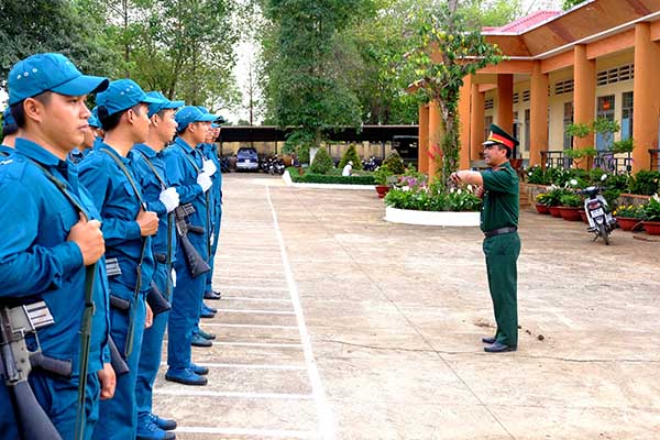 Dân quân huyện Thống Nhất tập điều lệnh đội ngũ