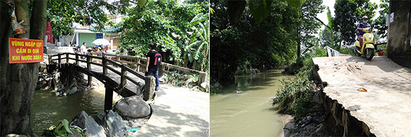 Khu vực cầu và đường ven suối Bà Lúa (nơi 2 học sinh bị cuốn trôi) thường xuyên bị ngập nặng khi mưa lớn. Ảnh: T.DANH