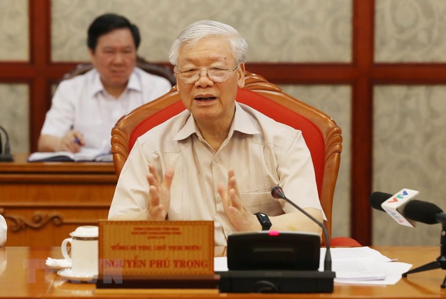 Tổng Bí thư, Chủ tịch nước Nguyễn Phú Trọng phát biểu tại cuộc họp Bộ Chính trị . Ảnh: TTXVN
