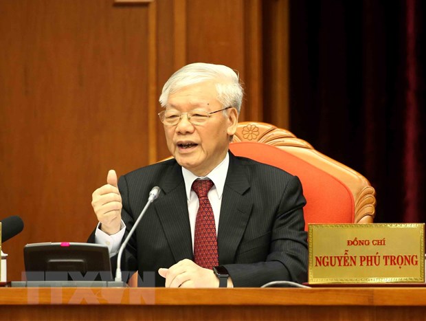  Tổng Bí thư, Chủ tịch nước Nguyễn Phú Trọng phát biểu bế mạc hội nghị. (Ảnh: Phương Hoa/TTXVN)