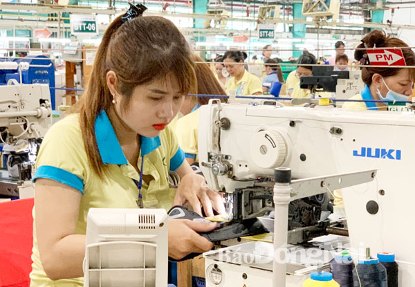 May mặc, giày da, thiết bị máy móc là những mặt hàng xuất khẩu chủ yếu thu về ngoại tệ trong 6 tháng đầu năm 2019. Trong ảnh: Công nhân Công ty cổ phần Taekwang Vina Industrial (Khu công nghiệp  Biên Hòa 2) sản xuất giày thể thao xuất khẩu sáng 10-7.