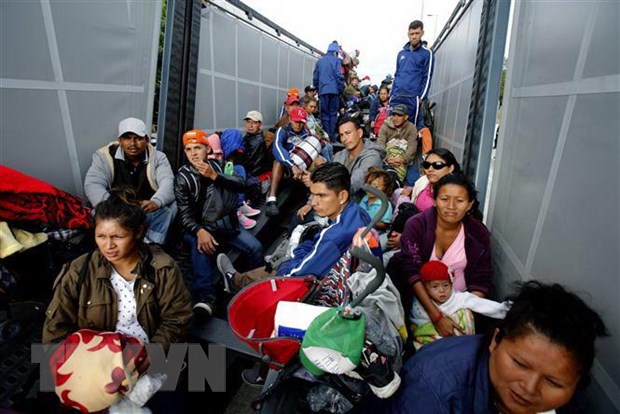 Người di cư Trung Mỹ trên xe tải ở tuyến đường cao tốc Guadalajara-Nayarit, bang Jalisco, Mexico, trong hành trình tới Mỹ ngày 12-11-2018. (Nguồn: AFP/TTXVN)