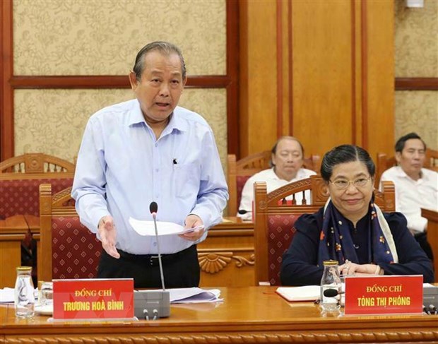 Ủy viên Bộ Chính trị, Phó Thủ tướng Chính phủ Trương Hòa Bình phát biểu tại cuộc họp. (Ảnh: Phương Hoa/TTXVN)