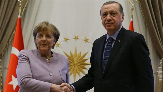 Tổng thống Thổ Nhĩ Kỳ Recep Tayyip Erdogan và Thủ tướng Đức Angela Merkel. (Nguồn: aa.com.tr)