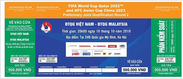 Mẫu vé trận Việt Nam - Malaysia ngày 10-10 