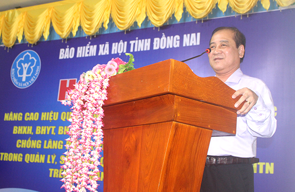 Phó giám đốc BHXH Phạm Minh Thành phát biểu tại hội nghị