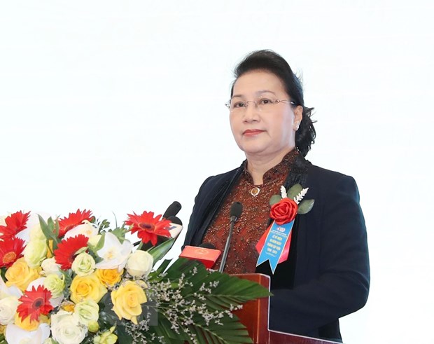 Chủ tịch Quốc hội Nguyễn Thị Kim Ngân phát biểu tại buổi lễ. (Ảnh: Trọng Đức/TTXVN)
