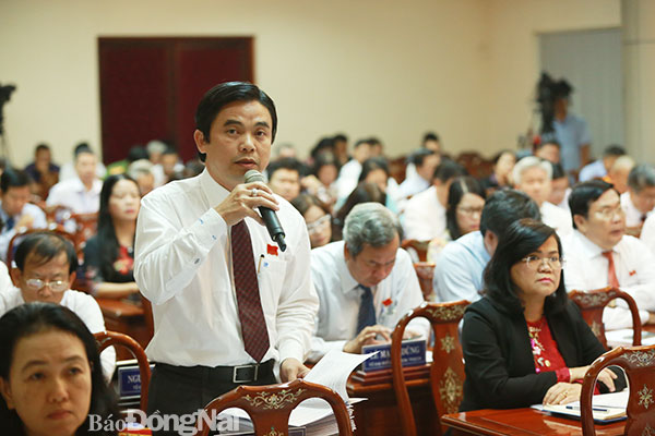 Đại biểu Ngô Thế Ân, Chủ tịch HĐND huyện Long Thành nêu ý kiến tại buổi thảo luận