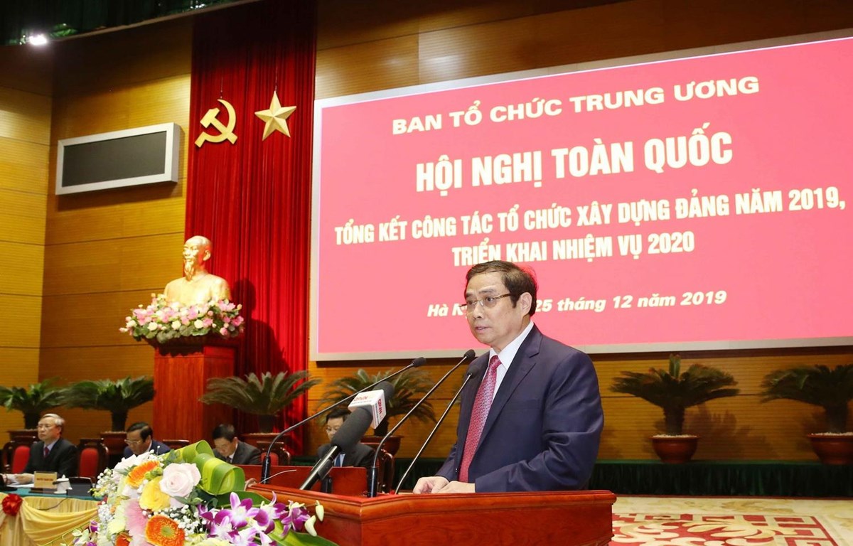 Ông Phạm Minh Chính, Uỷ viên Bộ Chính trị, Bí thư Trung ương Đảng, Trưởng Ban Tổ chức Trung ương phát biểu tại hội nghị. (Ảnh: Phương Hoa/TTXVN)