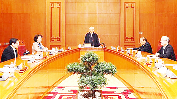 Tổng bí thư, Chủ tịch nước Nguyễn Phú Trọng, Trưởng Tiểu ban Nhân sự Đại hội XIII của Đảng phát biểu chỉ đạo cuộc họp. 