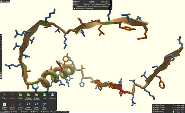 Protein chưa gấp. Ảnh chụp màn hình game Foldit