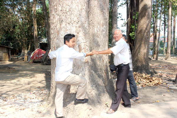 Ban quản trị hội đình Phước Tân bên vườn cây cổ thụ