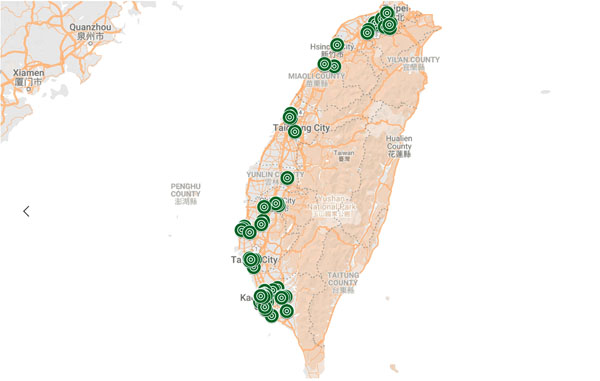 Bản đồ thể hiện đường đi của bệnh nhân nhiễm Covid-19 do CDC Đài Loan thực hiện