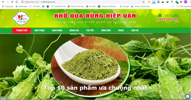 Giao diện website Công ty TNHH Khổ qua rừng Hiệp Vân ở TP.Long Khánh