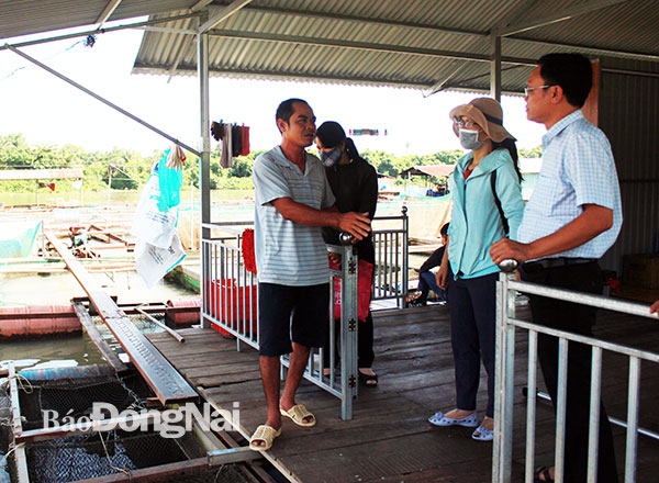 Đoàn công tác làm việc với chủ bè cá. Ảnh: B.Nguyên