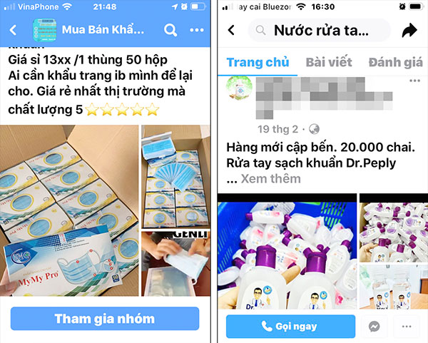 Đồ phòng, chống dịch Covid-19 được rao bán tràn lan trên mạng xã hội. Ảnh: Chụp từ màn hình