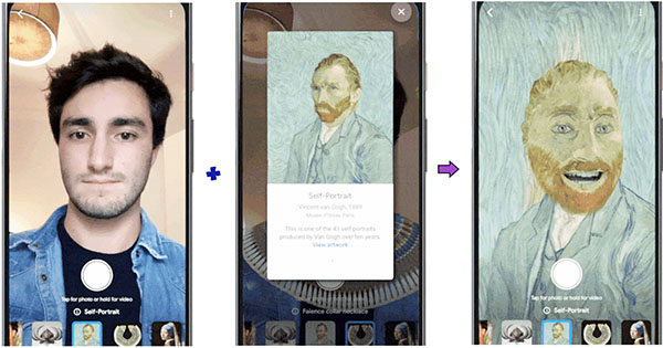 Bật tính năng Art Filter và chọn một Filter (ở đây là chân dung tự họa của Van Gogh), ảnh/clip của bạn sẽ hiện trên màn hình thông qua bộ lọc đó. Ảnh xử lý lại từ Google