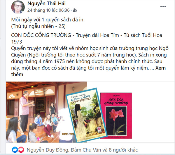 Trang Facebook của nhà văn Nguyễn Thái Hải mỗi ngày đều cập nhật các thông tin thời sự hoặc các cuốn sách do ông sáng tác giới thiệu đến bạn bè gần xa   