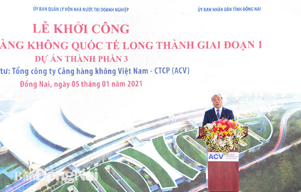 Thủ tướng Chính phủ Nguyễn Xuân Phúc phát biểu tại lễ khởi công dự án sân bay Long Thành giai đoạn 1.