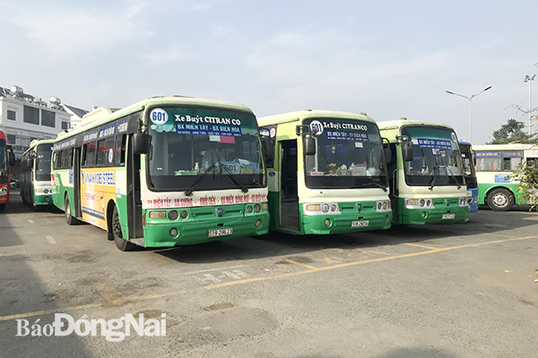 Các phương tiện của tuyến xe buýt 601 ngưng hoạt động tại Bến xe Biên Hòa.