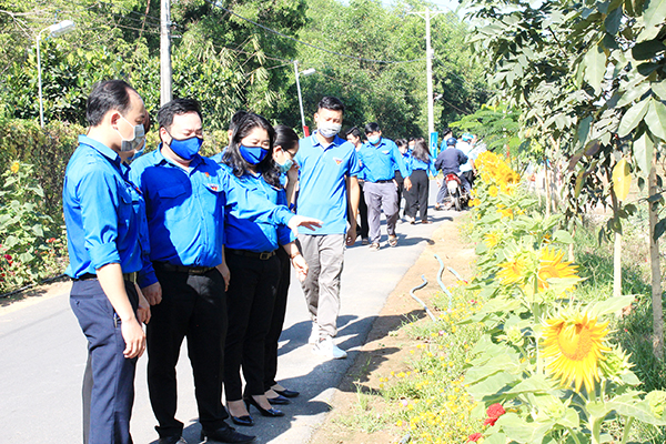 Cán bộ, đoàn viên thanh niên H.Long Thành tham quan tuyến đường sáng - xanh - sạch - đẹp do đoàn viên thanh niên thực hiện 