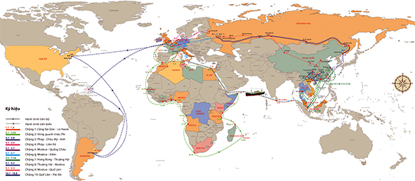 Bản đồ Hành trình 30 năm tìm đường cứu nước của Bác Hồ