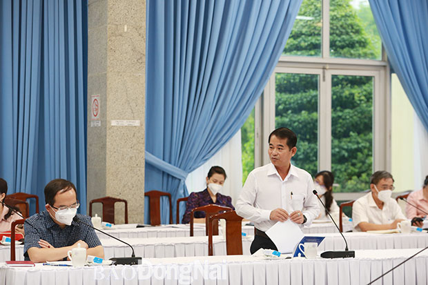 Chủ tịch HĐND tỉnh Thái Bảo phát biểu tại cuộc họp giao ban. Ảnh: Huy Anh