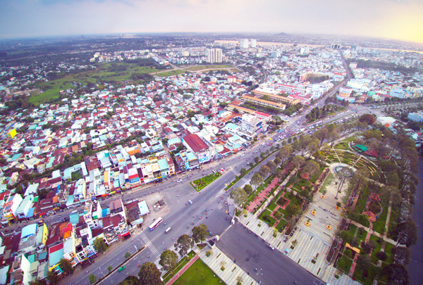 Khu vực trung tâm Biên Hòa nhìn từ trên cao . Ảnh: Nguyễn An