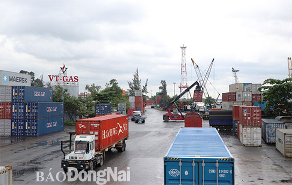 Hoạt động bốc dỡ hàng hóa xuất nhập khẩu tại Cảng Đồng Nai. Ảnh: Ngọc Liên