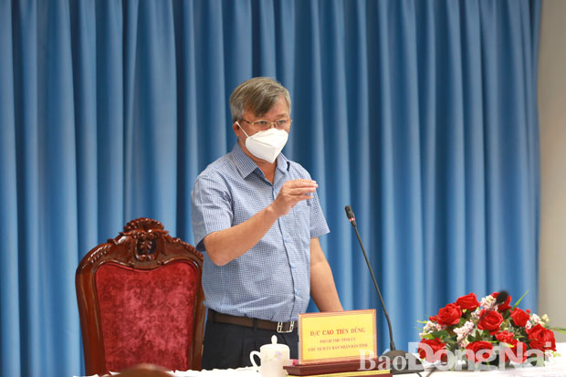 Đồng chí Cao Tiến Dũng, Phó bí thư Tỉnh ủy, Chủ tịch UBND tỉnh phát biểu chỉ đạo tại cuộc họp. Ảnh: Huy Anh