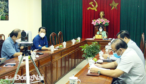 Phó chủ tịch UBND tỉnh Nguyễn Thị Hoàng tham dự và chủ trì hội nghị tại điểm cầu tỉnh Đồng Nai