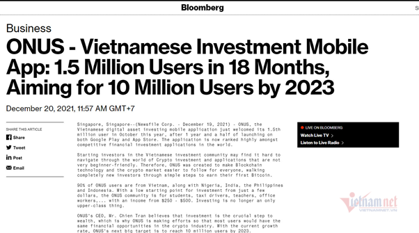 Vietnam's startup named by Bloomberg