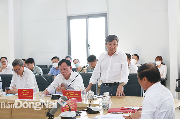 Phó bí thư Thường trực Tỉnh ủy Hồ Thanh Sơn phát biểu tại buổi làm việc. Ảnh: Huy Anh