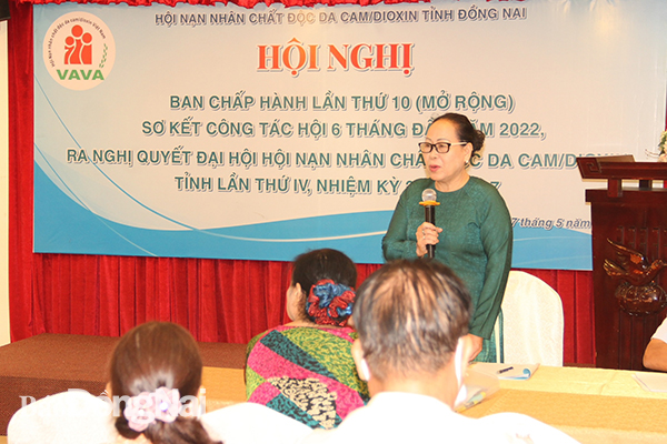 Chủ tịch Hội Nạn nhân chất độc da cam/dioxin tỉnh Đào Nguyên điều hành hội nghị. (ảnh: Sông Thao)
