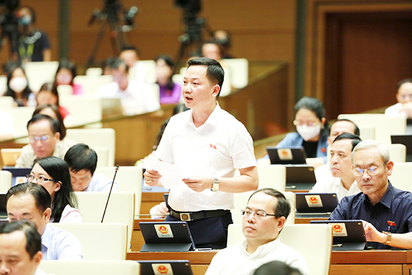 Đại biểu Trịnh Xuân An (Đoàn đại biểu Quốc hội tỉnh Đồng Nai) đặt câu hỏi chất vấn về lĩnh vực tài chính. Ảnh: Hải Yến